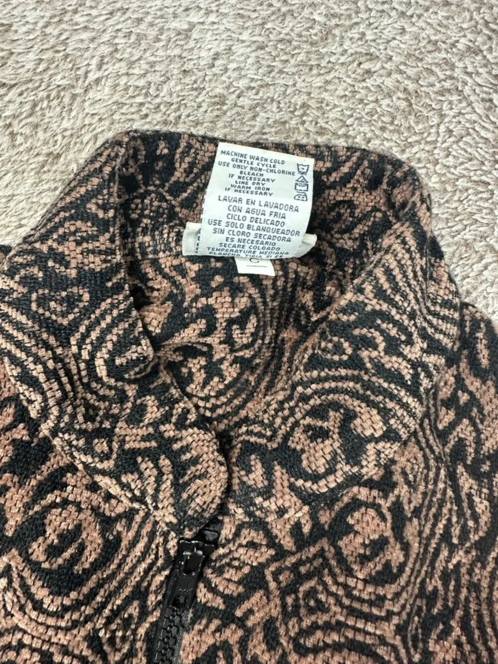 Vintage White Stag Tapestry Jacket Womens Large L Black Toasty Paisley Zip Up